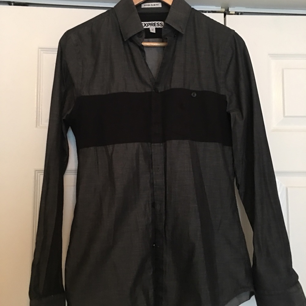 Express Slim Fit Gray Silver Black Dress Shirt